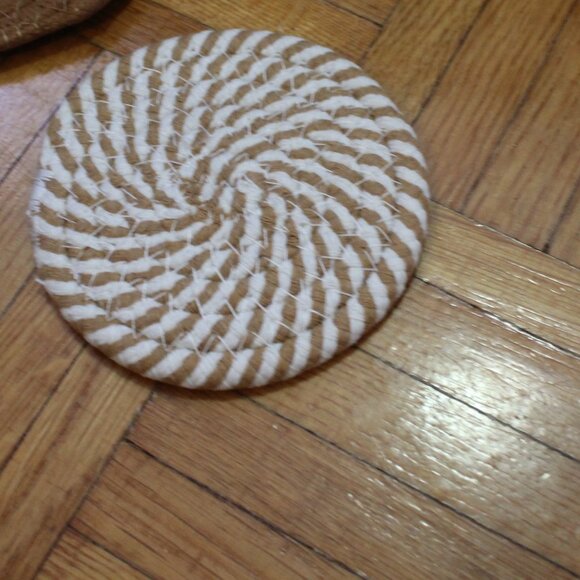 Crocheted Coasters Set of 4 Brown and White Small - Picture 3 of 5